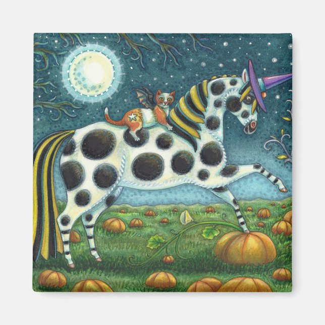 HALLOWEER GEPUNKTETER PONY & BAT CAT Whimsical Magnet (Vorne)