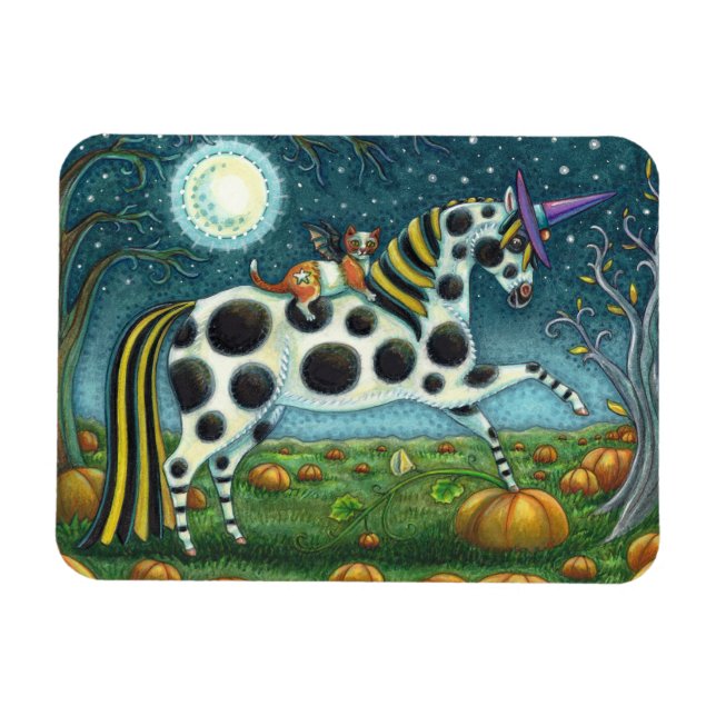 HALLOWEER GEPUNKTETER PONY & BAT KATZE WIMSICAL PO MAGNET (Horizontal)