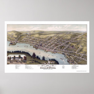 Hallowell, ME Panorama Karte - 1878 Poster