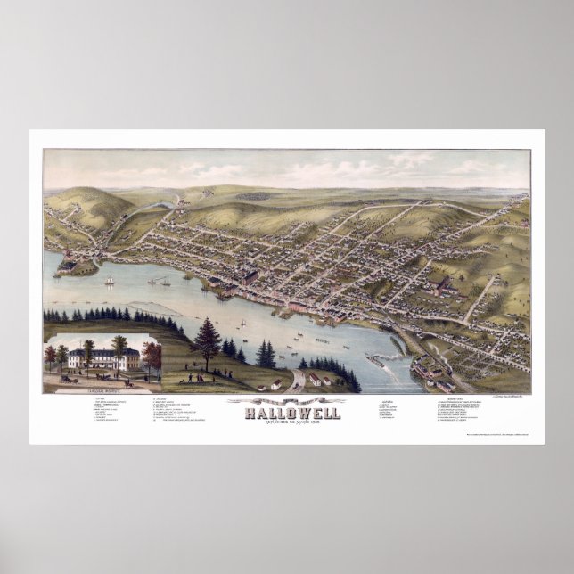 Hallowell, ME Panorama Karte - 1878 Poster (Vorne)