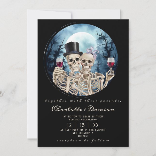 Hallowen Gothic Skulls Tarot The Lovers Wedding Einladung (Vorderseite)
