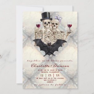 Hallowen Gothic Skulls Tarot The Lovers Wedding Einladung