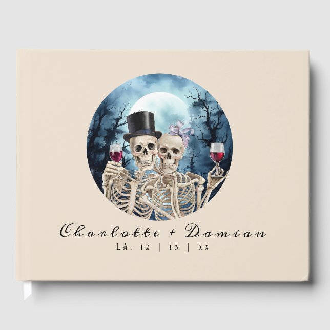 Hallowen Gothic Skulls Tarot The Lovers Wedding Gästebuch (Vorderseite)