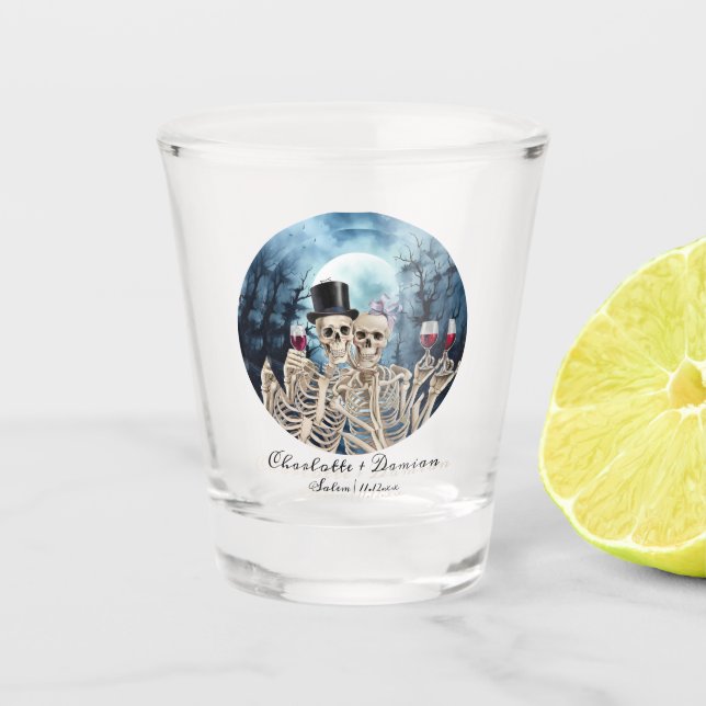 Hallowen Gothic Skulls Tarot The Lovers Wedding Schnapsglas (Vorderseite)