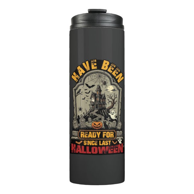 Hallowen Spukhaus Grabstein Bereit Thermosbecher (Vorderseite)