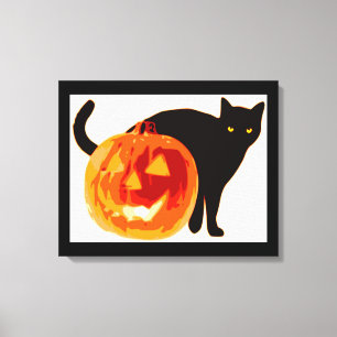 HALLOWEWEE SCHWARZE KATZE UND PUMPKIN LEINWANDDRUCK