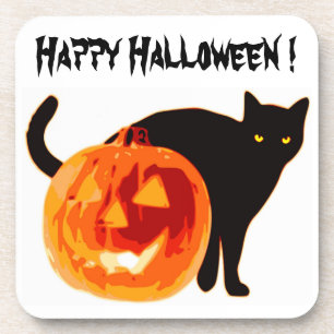 HALLOWEWEE SCHWARZE KATZE UND PUMPKIN UNTERSETZER