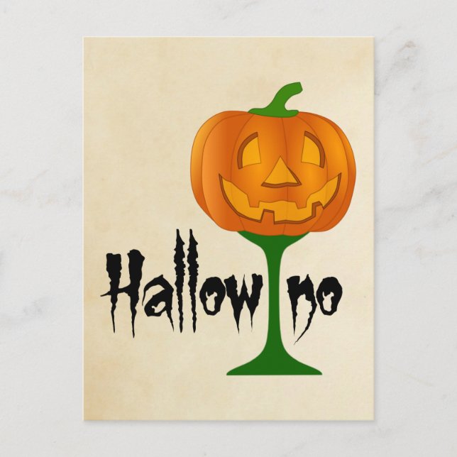 Hallowino Pumpkin Wine Glass Halloween Postkarte (Vorderseite)