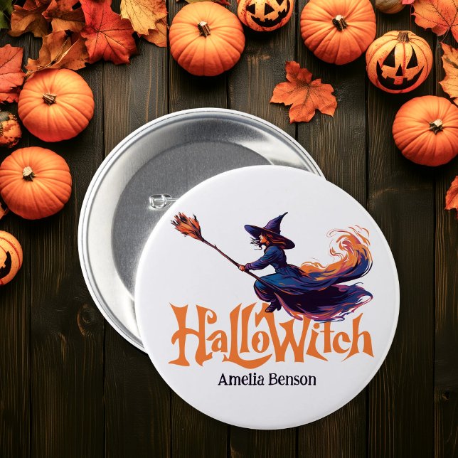HalloWitch farbenfrohe Hexenillustrierung Hallowee Button (HalloWitch Colorful Witch Illustration Halloween Button)