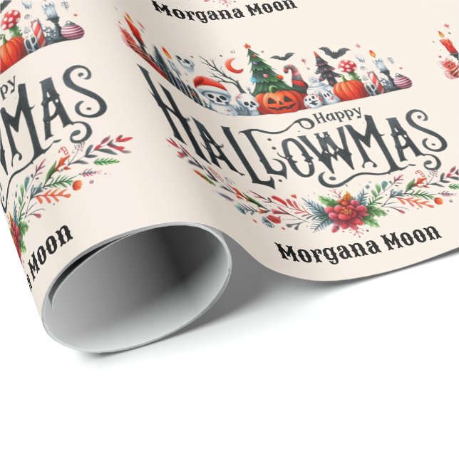 Hallowmas Giftwraween Halloween Weihnachtsmashup Geschenkpapier (Rolleneckpunkt)
