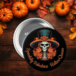 HallowQueen Witch Illustration Halloween Black Button