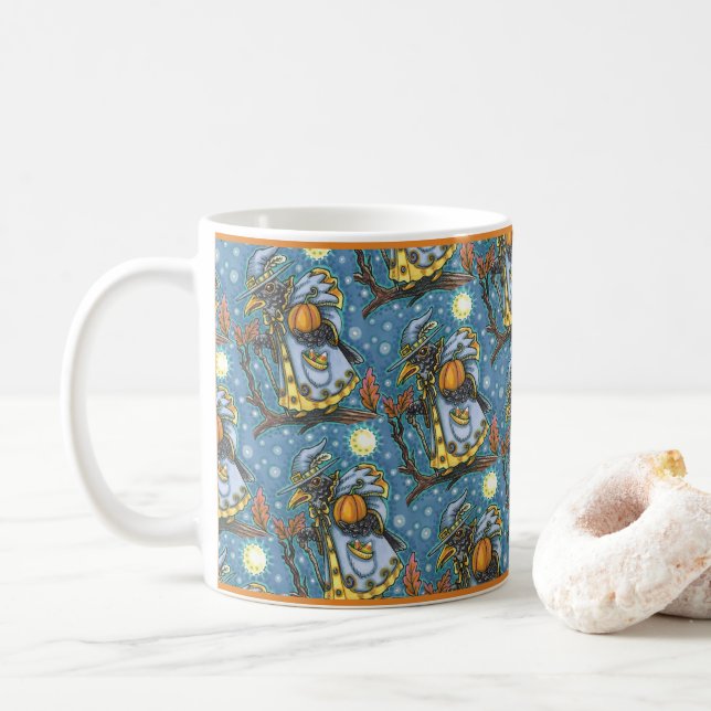 HALLOWS EVE BLACKBIRD WIZARD, HALLOWEEN RAVEN KAFFEETASSE (Mit Donut)