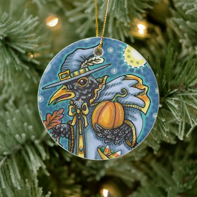 HALLOWS EVE BLACKBIRD WIZARD, HALLOWEEN RAVEN KERAMIK ORNAMENT (Baum)