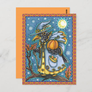 HALLOWS EVE BLACKBIRD WIZARD, HALLOWEEN RAVEN POSTKARTE