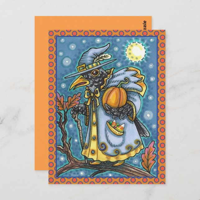 HALLOWS EVE BLACKBIRD WIZARD, HALLOWEEN RAVEN POSTKARTE (Vorne/Hinten)