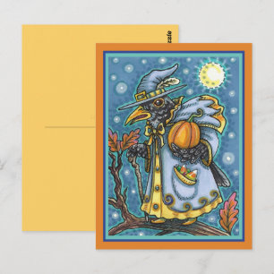 HALLOWS EVE BLACKBIRD WIZARD, HALLOWEEN RAVEN POSTKARTE