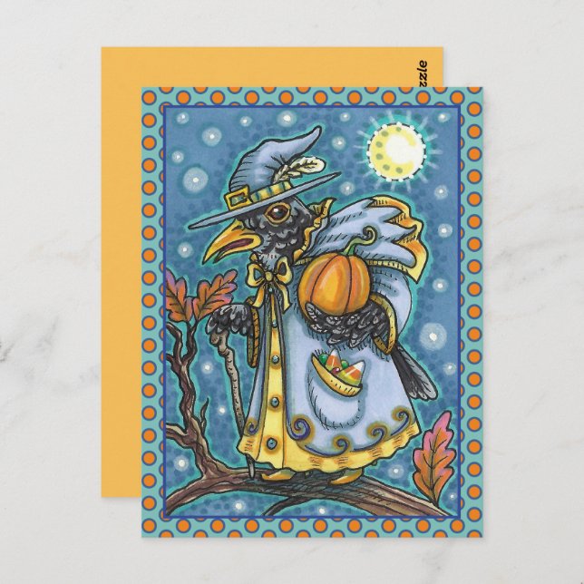 HALLOWS EVE BLACKBIRD WIZARD, HALLOWEEN RAVEN POSTKARTE (Vorne/Hinten)