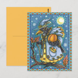 HALLOWS EVE BLACKBIRD WIZARD, HALLOWEEN RAVEN POSTKARTE