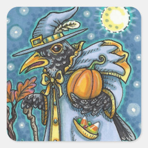 HALLOWS EVE BLACKBIRD WIZARD, HALLOWEEN RAVEN QUADRATISCHER AUFKLEBER