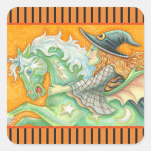 HALLOWS EVE WITCH UND HORSE STICKERS Square SHEED