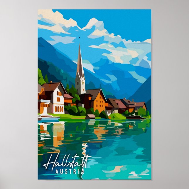 Hallstatt Austria Vintage Illustration Poster (Vorne)