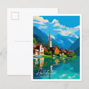 Hallstatt Austria Vintage Illustration Postkarte