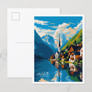 Hallstatt Austria Vintage Illustration Postkarte