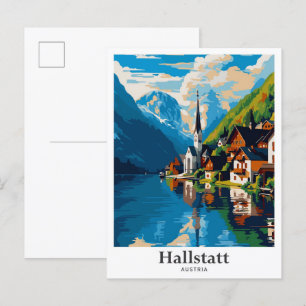 Hallstatt Austria Vintage Travel Illustration Postkarte