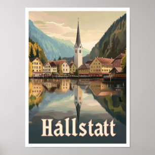 Hallstatt Österreich Kunst Vintage Reiseillustrati Poster