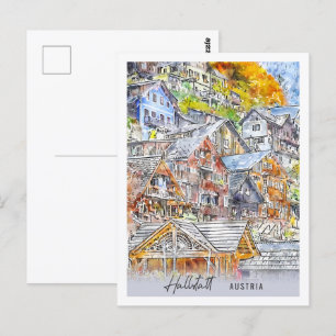 Hallstatt Österreich Reiseort Wasserfarbe Postkarte