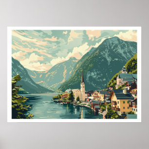 Hallstatt, Österreich Vintag Poster