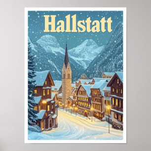 Hallstatt Österreich Vintage Reiseillustration Poster