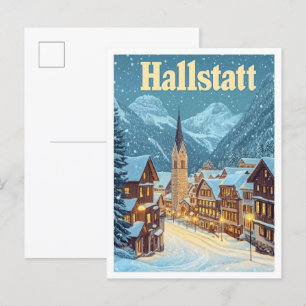 Hallstatt Österreich Vintage Reiseillustration Postkarte