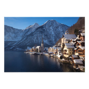 Hallstatt Stadt im Winter im Schnee Fotodruck