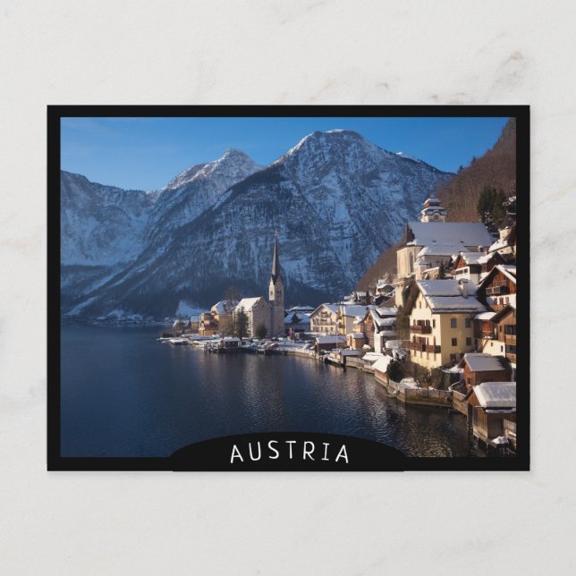 Hallstatt Stadt im Winter im Schnee Postkarte (Vorderseite)