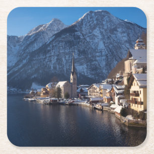 Hallstatt Stadt im Winter im Schnee Rechteckiger Pappuntersetzer