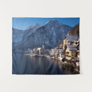 Hallstatt Stadt im Winter im Schnee Wandteppich