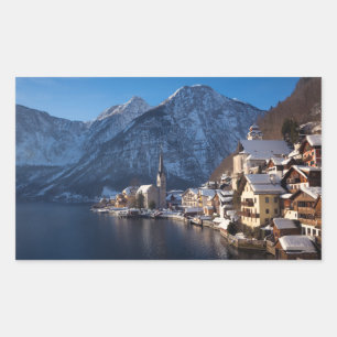 Hallstatt Stadt im Winter Rechteckiger Aufkleber
