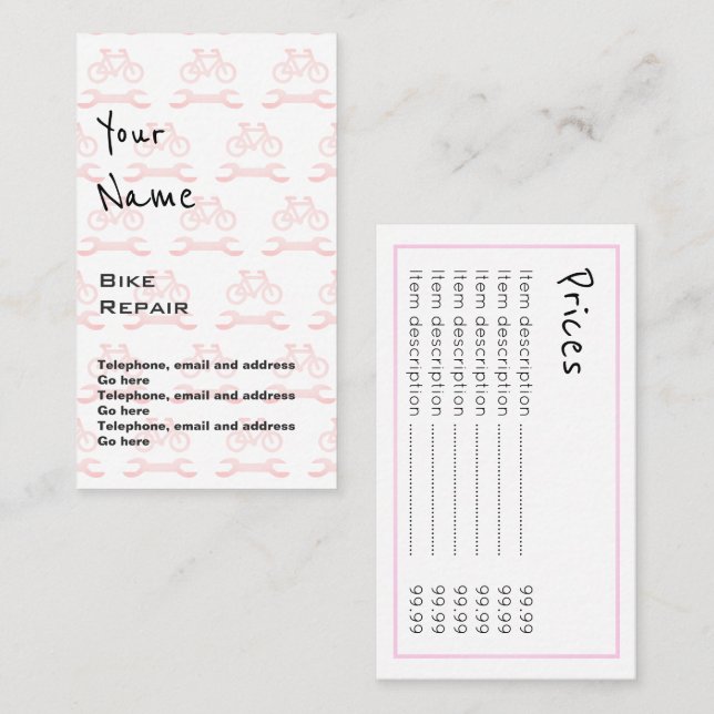 "Hallt" Fahrrad-Reparatur-Preis-Karten wider Visitenkarte (Vorne/Hinten)