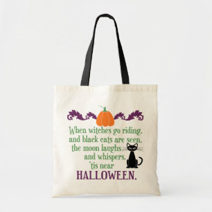 Hallween Sprichwort mit Black Cat und Pumpkin Tragetasche