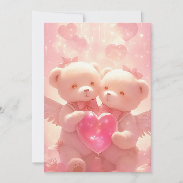 Halo Liebe: Romantischer Engel Teddy Wedding Einla Einladung (Vorderseite)