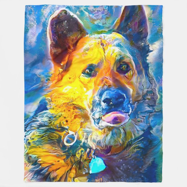 Halo: Portrait eines deutschen Hirten Fleecedecke (Vorderseite)