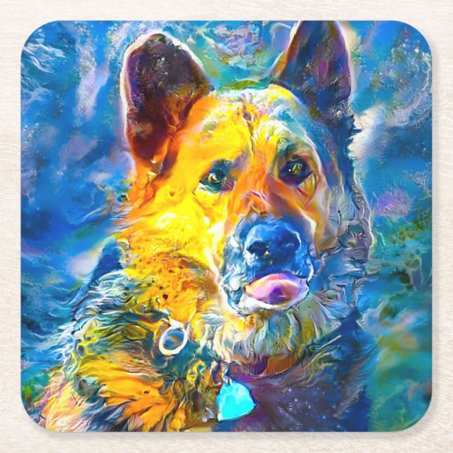 Halo: Portrait eines deutschen Hirten Rechteckiger Pappuntersetzer (Vorderseite)