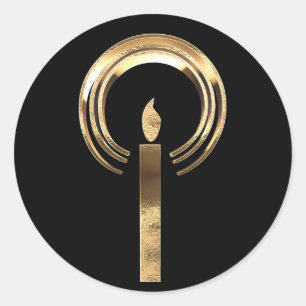 Halo rund um Candle Flame Black Gold Elegant Runder Aufkleber