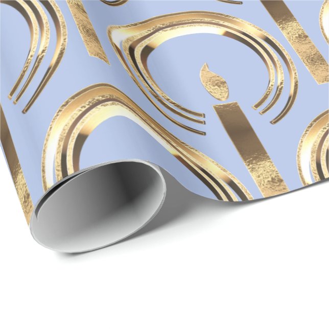 Halo rund um Candle Flame Pattern Ligth Blue Gold Geschenkpapier (Rolleneckpunkt)