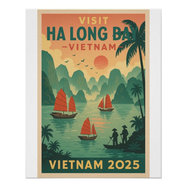 Halong Bay, Vietnam Retro Travel 2025 Poster (Vorderseite)