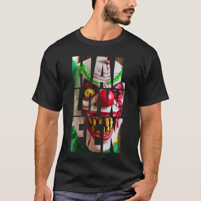 Haloween Text Clowabbild T-Shirt (Vorderseite)