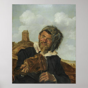 Hals - Mann, der in einer Dünenlandschaft Violine  Poster