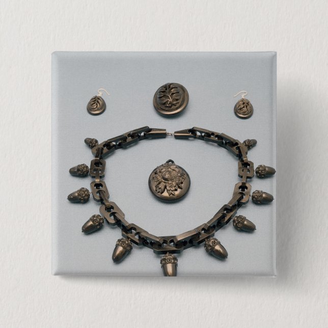 Halskette, Ohrringe, Brosche und Anhänger, c.1870 Button (Vorderseite)