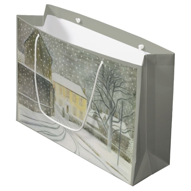 Halstead Road in Snow (von Eric Ravilious) Große Geschenktüte (Vorderseite Schrägansicht)